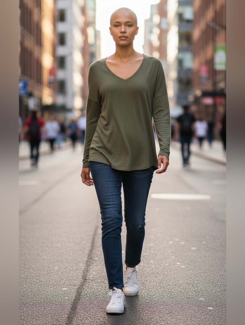BP Forest Green Long Sleeve Deep V Neck Tunic Sweater